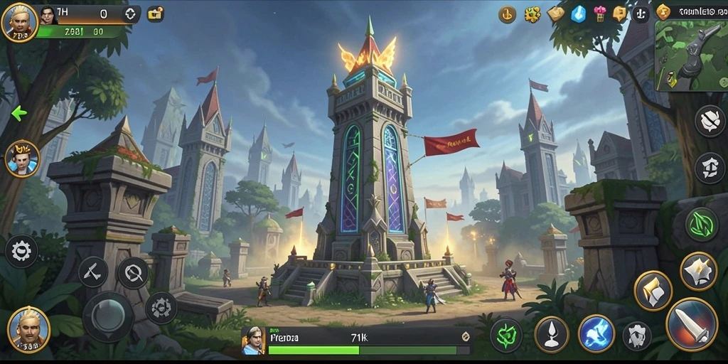 Screenshot gameplay 71H menampilkan pertarungan seru Tower Defense.