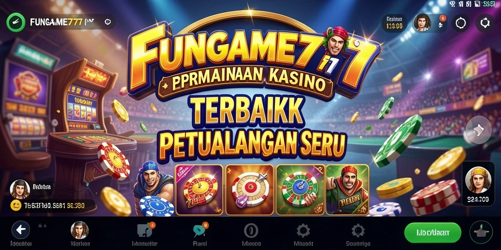 Tampilan gameplay seru FUNGame777 dengan simbol slot dan aksi permainan Kasino.