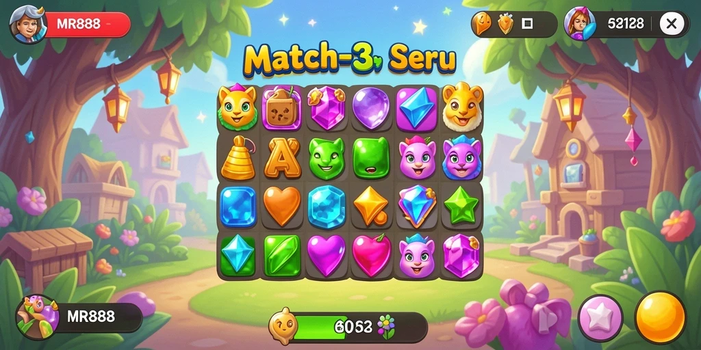 Tampilan gameplay <strong>MR888</strong> yang menarik dengan kombinasi warna cerah.