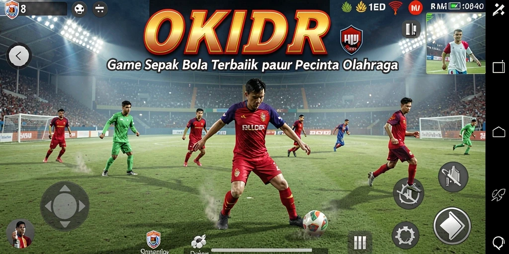 Screenshot gameplay OKIDR menampilkan adegan seru pertandingan sepak bola.