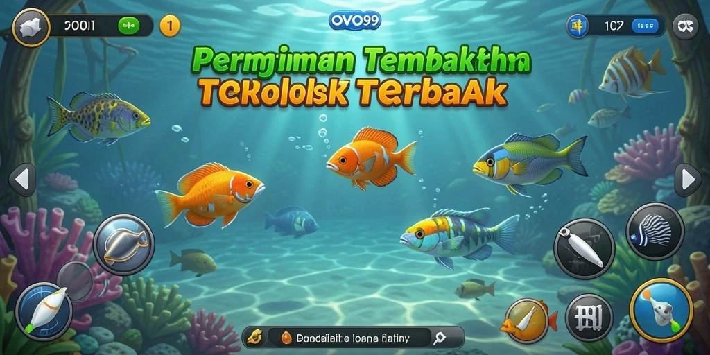 Screenshot gameplay OVO99 menampilkan aksi menembak ikan yang seru.