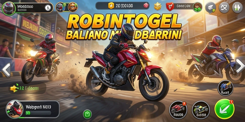 Tampilan layar balapan motor di ROBINTOGEL yang mendebarkan.