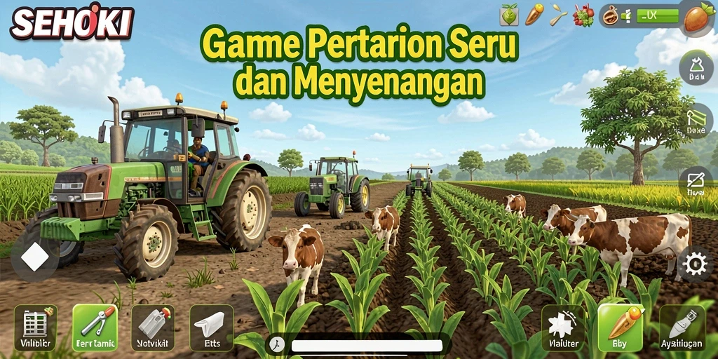 Tampilan menarik dalam gameplay SEHOKI yang menggambarkan aktivitas pertanian.