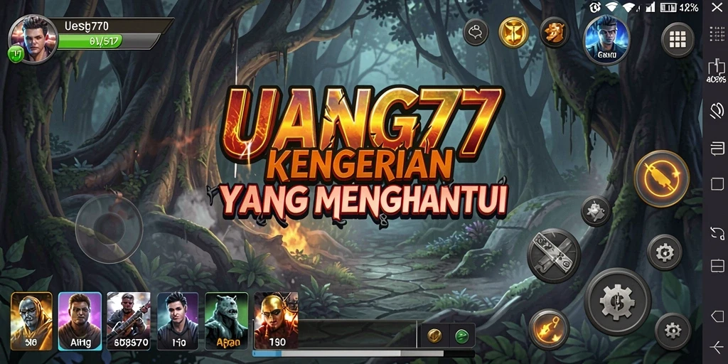 Screenshot utama UANG77 menunjukkan gameplay menegangkan dan suasana menyeramkan.