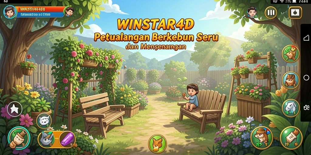 Tampilan gameplay seru WINSTAR4D saat berkebun dan merawat tanaman.